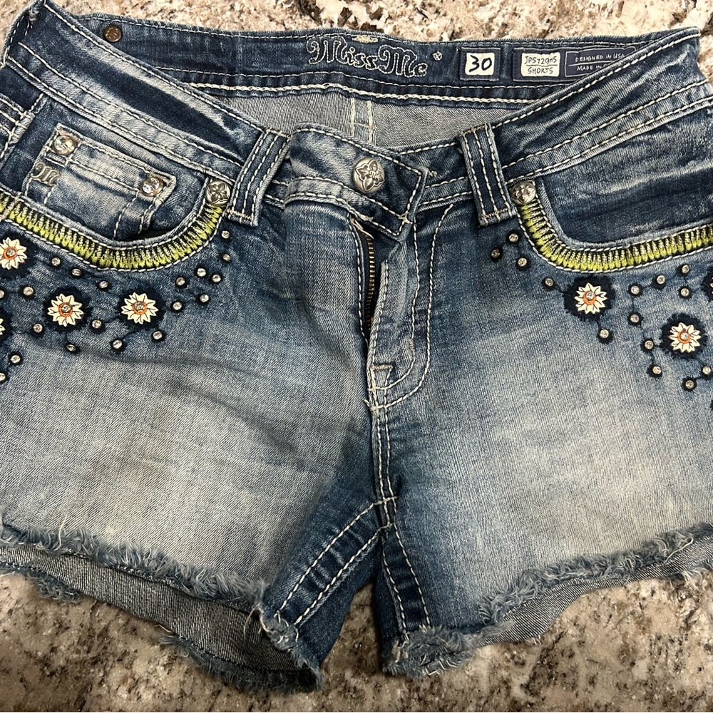 Miss Me Women's Blue Embellished Denim Shorts